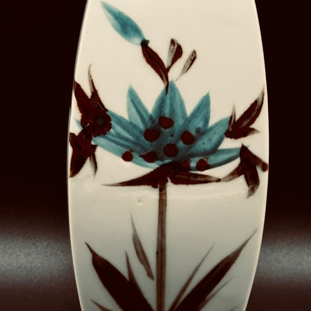 Vintage Napcoware Japan MCM Square Vase Turquoise Brown Floral Ceramic Botanical